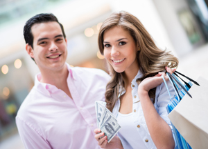 Couple shopping in mall